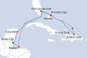 carte itinéraire croisière Caraïbes Bahamas 14 jours au départ du port de Fort Lauderdale