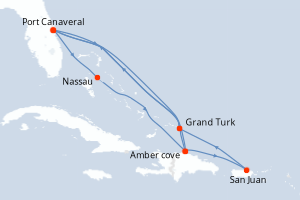 carte itinéraire croisière Caraïbes Bahamas 14 jours au départ du port de Port Canaveral
