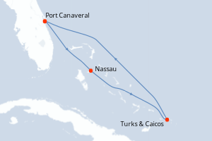 Carte de l'itinéraire de croisière Port Canaveral-Port Canaveral d'une durée de 5 jours