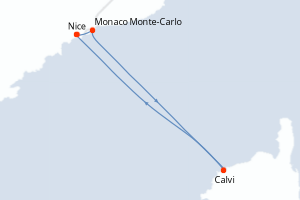 carte itinéraire croisière Méditerranée 3 jours au départ du port de Nice