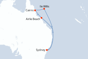 Carte de l'itinéraire de croisière Sydney-Sydney d'une durée de 8 jours