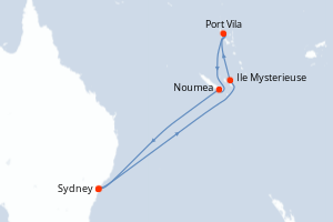 carte itinéraire croisière Australie Nouvelle Zélande 8 jours au départ du port de Sydney