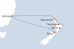 carte itinéraire croisière Australie Nouvelle Zélande 9 jours au départ du port de Sydney