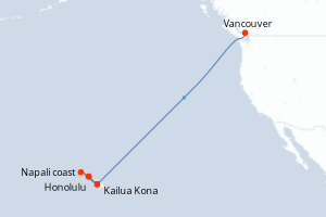Carte de l'itinéraire de croisière Vancouver-Honolulu d'une durée de 12 jours