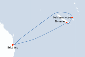 Carte itinéraire croisière Australie, Nouvelle-Calédonie, Vanuatu - 8 jours au départ de Brisbane - Australie Nouvelle Zélande