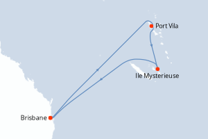Carte itinéraire croisière Australie, Vanuatu - 8 jours au départ de Brisbane - Australie Nouvelle Zélande