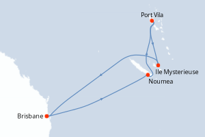 Carte de l'itinéraire de croisière Brisbane-Brisbane d'une durée de 8 jours