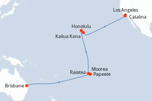 carte itinéraire croisière Australie Nouvelle Zélande 26 jours au départ du port de Los Angeles