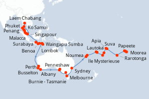 carte itinéraire croisière Tahiti 53 jours au départ du port de Laem Chabang
