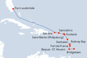 carte itinéraire croisière Caraïbes Bahamas 11 jours au départ du port de Fort Lauderdale