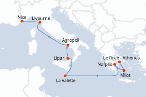 carte itinéraire croisière Méditerranée 10 jours au départ du port de Le Piree - Athenes