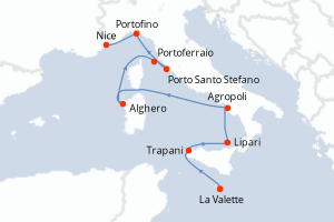 carte itinéraire croisière Sicile 9 jours au départ du port de La Valette