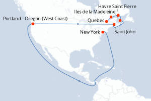 carte itinéraire croisière Amérique du Nord 8 jours au départ du port de New York