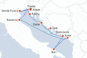 carte itinéraire croisière Méditerranée 11 jours au départ du port de Venise Fusina