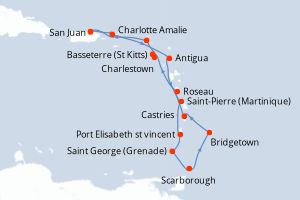 Carte de l'itinéraire de croisière San Juan-San Juan d'une durée de 13 jours