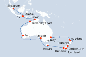 carte itinéraire croisière Asie 32 jours au départ du port de Sydney