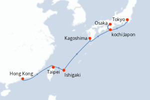 Carte de l'itinéraire de croisière Hong Kong-Tokyo d'une durée de 10 jours
