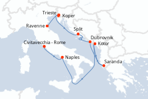carte itinéraire croisière Adriatique 7 jours au départ du port de Ravenne