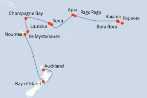 carte itinéraire croisière Tahiti 20 jours au départ du port de Auckland