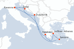 Carte de l'itinéraire de croisière Ravenne-Ravenne d'une durée de 7 jours
