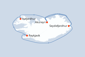 Carte de l'itinéraire de croisière Reykjavik-Reykjavik d'une durée de 7 jours