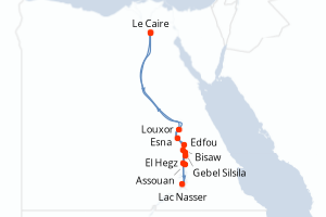 Carte de l'itinéraire de croisière Le Caire-Le Caire d'une durée de 11 jours