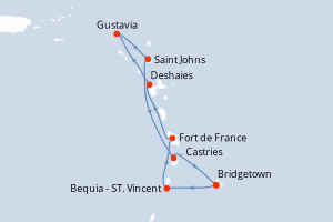 carte itinéraire croisière Caraïbes Bahamas 7 jours au départ du port de Bridgetown