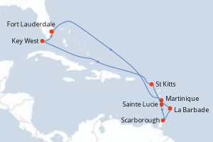 carte itinéraire croisière Caraïbes Bahamas 12 jours au départ du port de Fort Lauderdale
