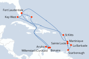 carte itinéraire croisière Caraïbes Bahamas 21 jours au départ du port de Fort Lauderdale