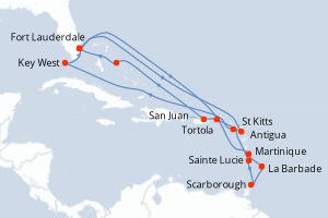 carte itinéraire croisière Caraïbes Bahamas 21 jours au départ du port de Fort Lauderdale