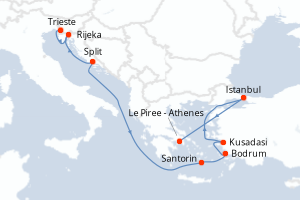 carte itinéraire croisière Adriatique 10 jours au départ du port de Trieste