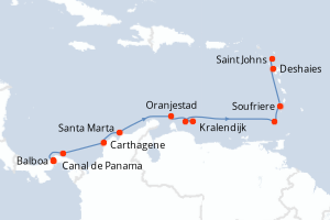 carte itinéraire croisière Caraïbes Bahamas 14 jours au départ du port de Balboa