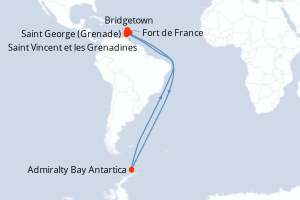 Carte de l'itinéraire de croisière Bridgetown-Bridgetown d'une durée de 7 jours