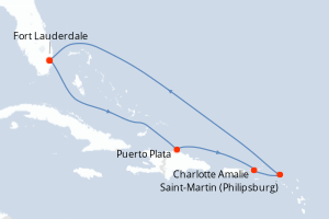 carte itinéraire croisière Caraïbes Bahamas 7 jours au départ du port de Fort Lauderdale