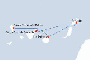 carte itinéraire croisière Iles Canaries 4 jours au départ du port de Arrecife