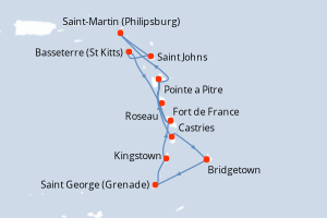 carte itinéraire croisière Caraïbes Bahamas 14 jours au départ du port de Bridgetown