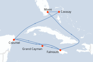 carte itinéraire croisière Caraïbes Bahamas 7 jours au départ du port de Miami