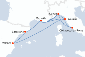 Carte de l'itinéraire de croisière Civitavecchia - Rome-Civitavecchia - Rome d'une durée de 10 jours
