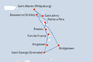 carte itinéraire croisière Caraïbes Bahamas 14 jours au départ du port de Bridgetown