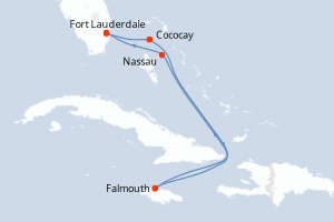 Carte de l'itinéraire de croisière Fort Lauderdale-Fort Lauderdale d'une durée de 6 jours