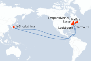 Carte de l'itinéraire de croisière Boston-Boston d'une durée de 13 jours