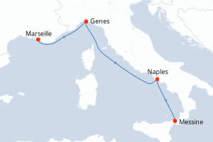 carte itinéraire croisière Sicile 3 jours au départ du port de Marseille
