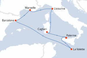 Carte de l'itinéraire de croisière Palerme-Palerme d'une durée de 7 jours