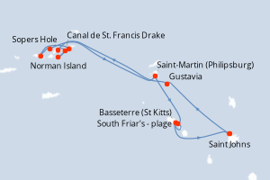 Carte itinéraire croisière Antigua à Antigua - 7 jours au départ de Saint Johns - Caraïbes Bahamas