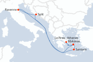 carte itinéraire croisière Adriatique 7 jours au départ du port de Ravenne