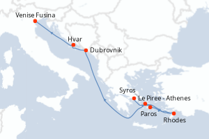 Carte itinéraire croisière Grèce, Croatie, Italie - 7 jours au départ de Le Piree - Athenes - Méditerranée