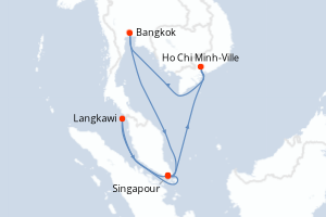 Carte de l'itinéraire de croisière Singapour-Singapour d'une durée de 10 jours