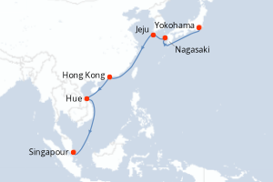 Carte de l'itinéraire de croisière Yokohama-Singapour d'une durée de 11 jours
