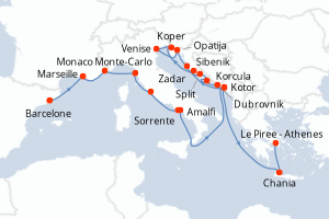 carte itinéraire croisière Méditerranée 21 jours au départ du port de Barcelone