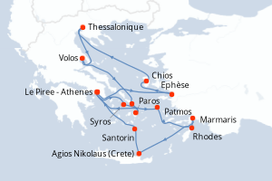 Carte itinéraire croisière Grèce, Turquie - 14 jours au départ de Le Piree - Athenes - Méditerranée
